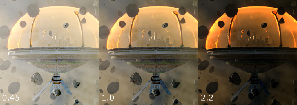 Two common gamma values applied to an image